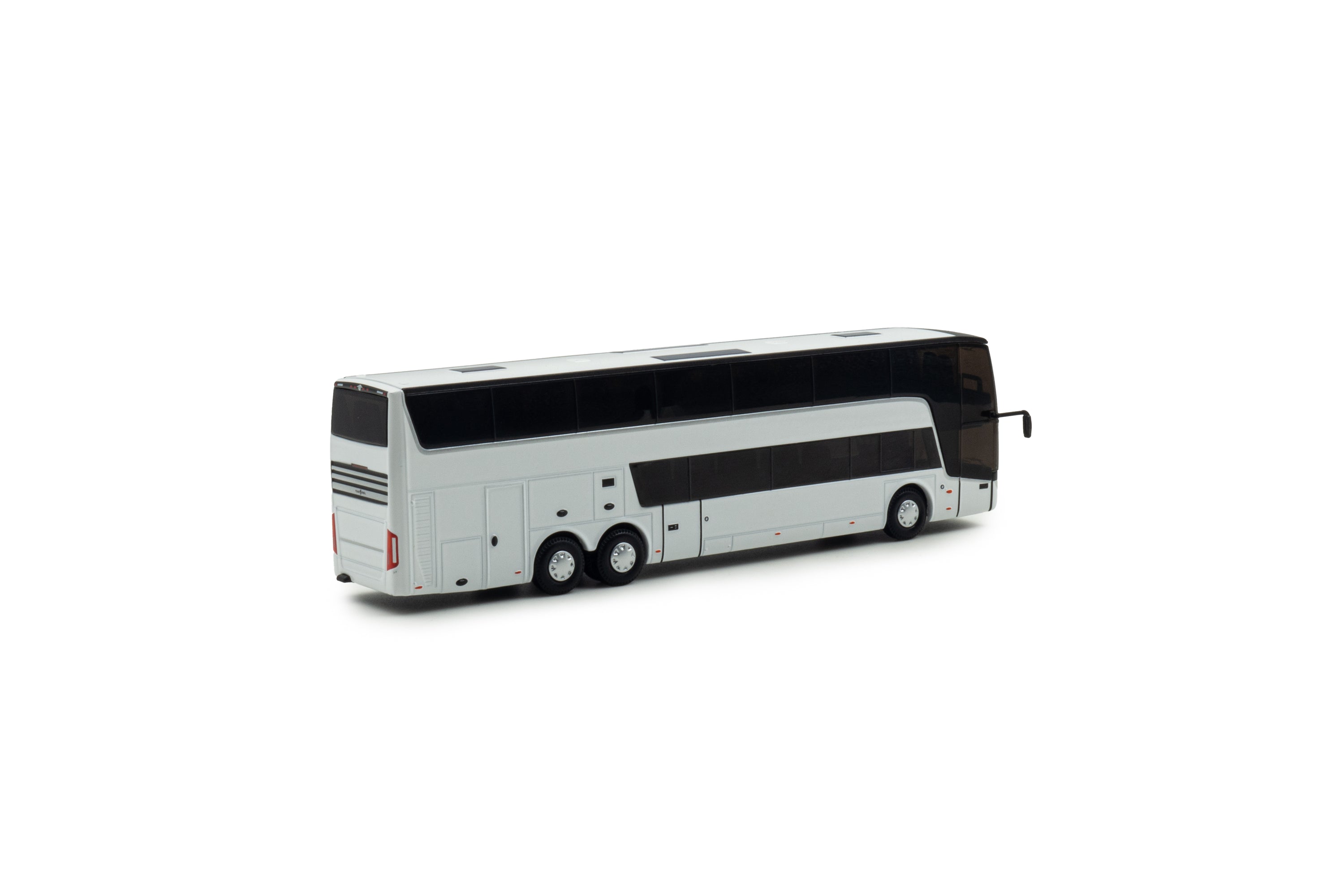 zij/achteraanzicht van een witte van Hool Astromega TX miniatuurbus in schaal 1:87.