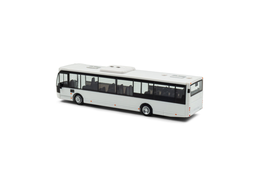 Achter/zijaanzicht van een VDL Ambassador miniatuurbus in schaal 1:87 optie a met airco in het midden.